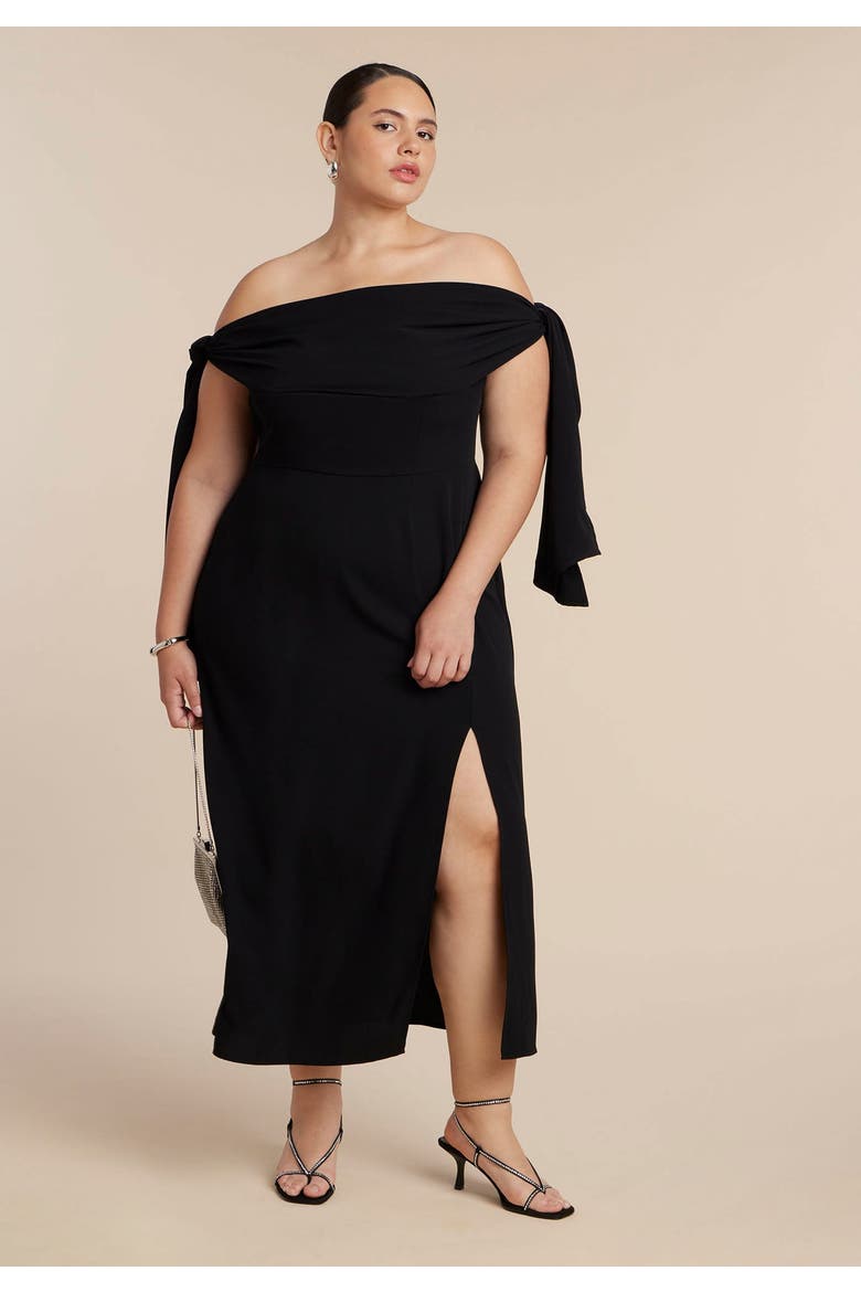 Tie Detail Column Dress, Alternate, color, BLACK ONYX