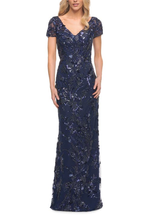 Stunning Beaded Long Gown with V Neckline