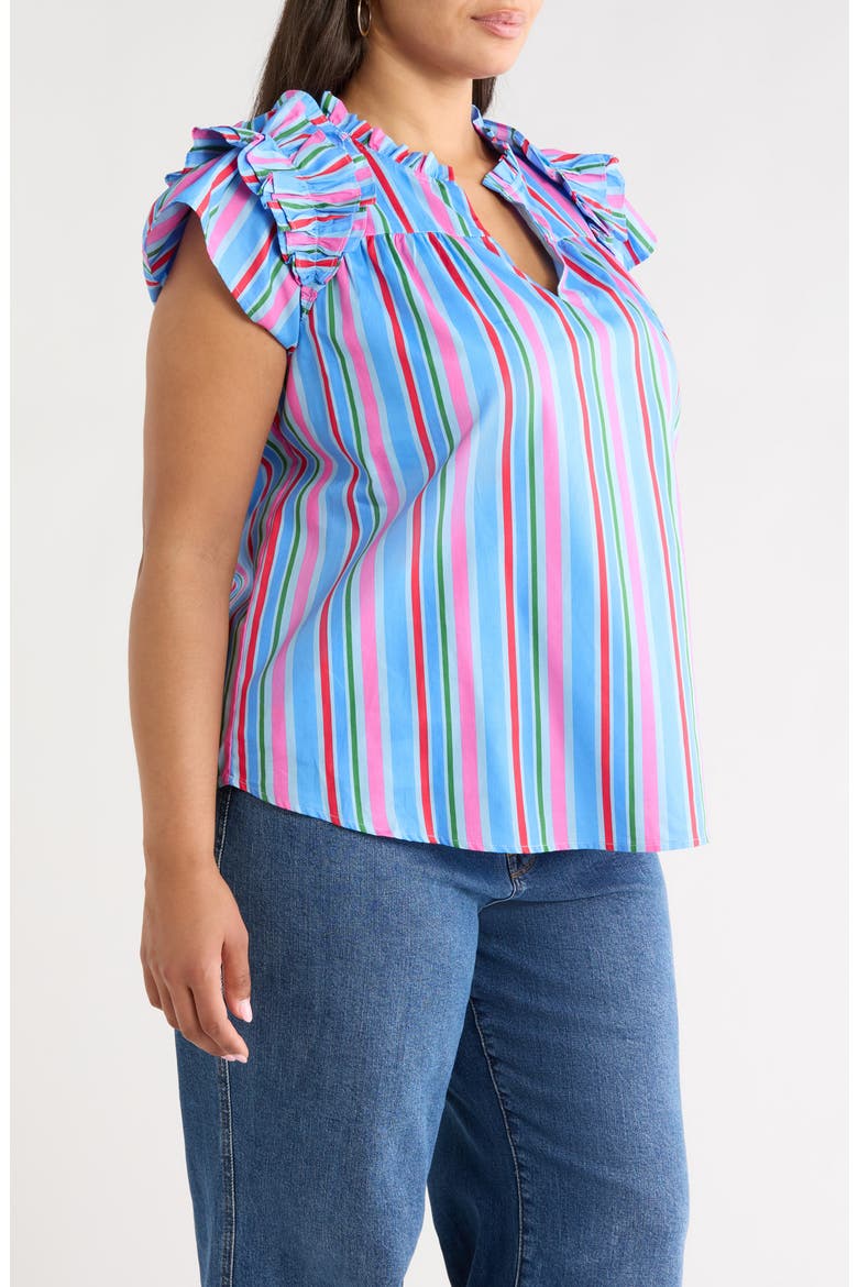 Jaimie Stripes Ruffle Top, Alternate, color, PINK-BLUE-GREEN