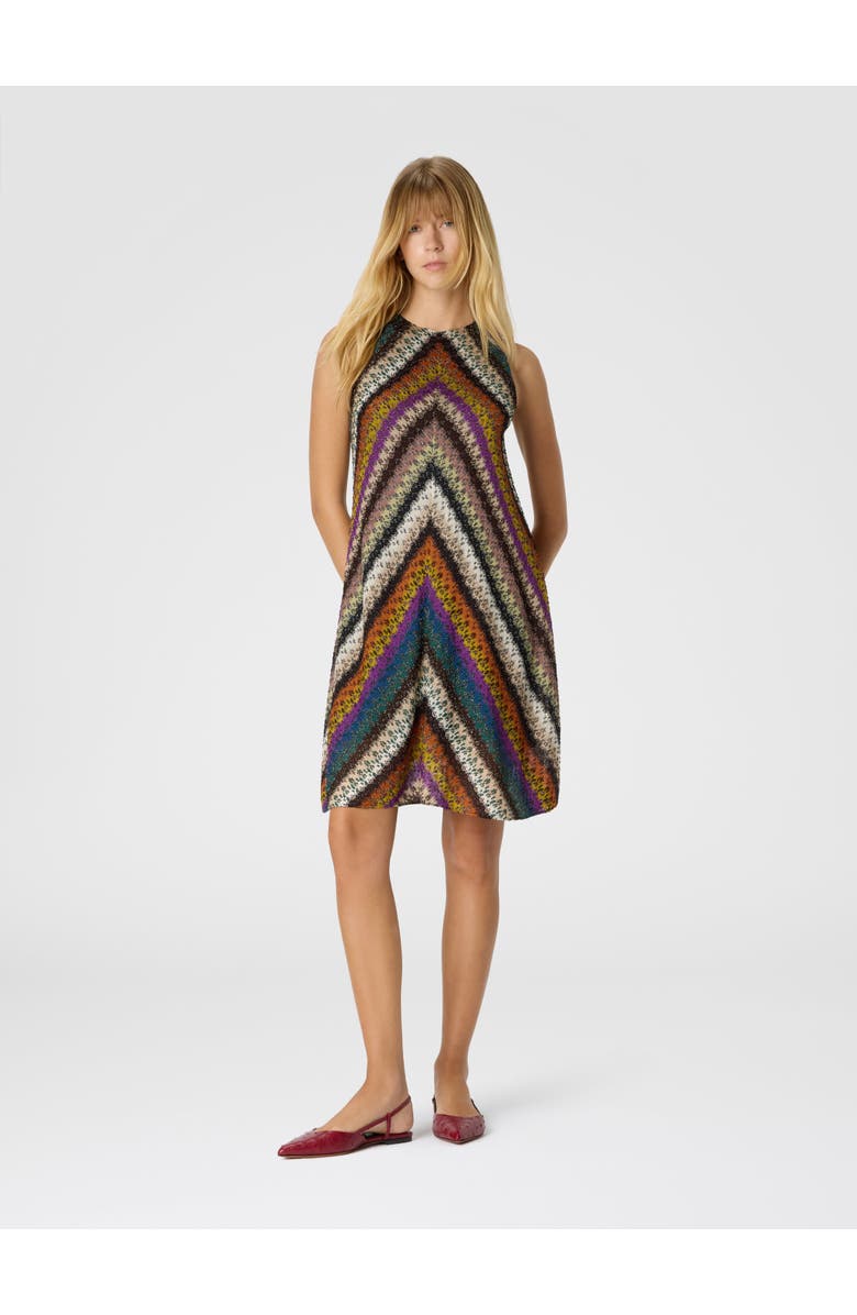 Missoni Crew Neck Mini Dress In Perforated Tulle Lace, Alternate, color, Multicoloured