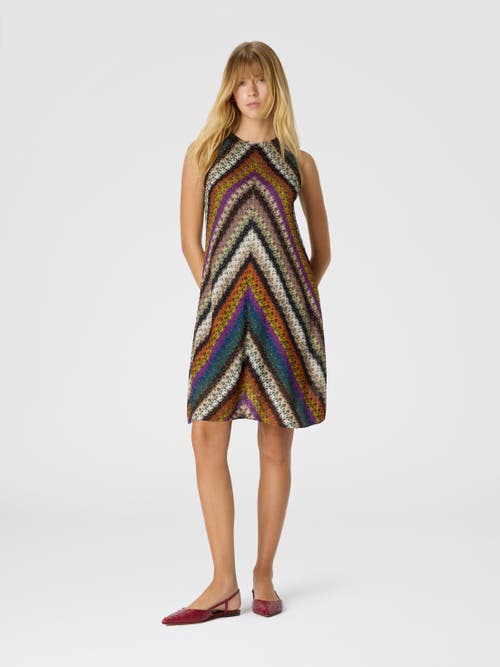Missoni Crew Neck Mini Dress In Perforated Tulle Lace In Multi