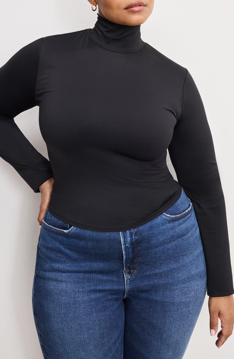 Good American Weightless Turtleneck Top, Alternate, color, Black001