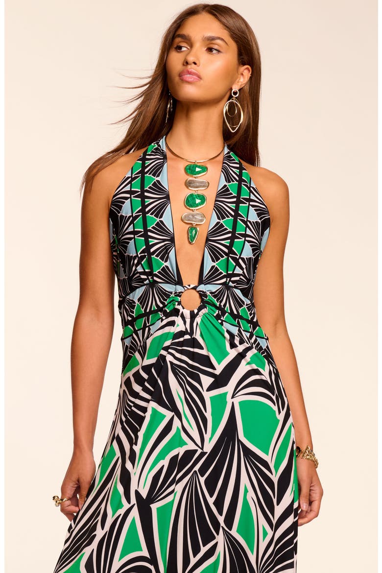 Rayna Geo Print Halter Dress, Alternate, color, BRIGHT PALM COMBO
