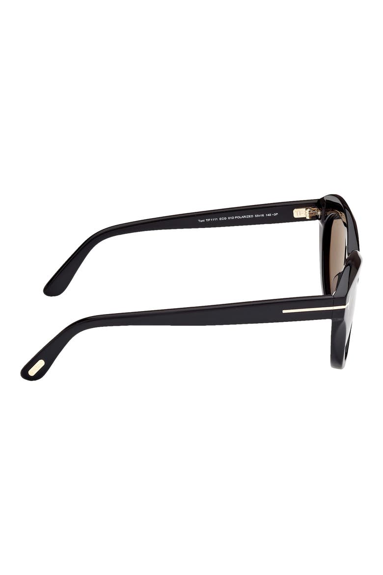 Toni 55mm Polarized Oval Sunglasses, Alternate, color, SHINY BLACK / SMOKE