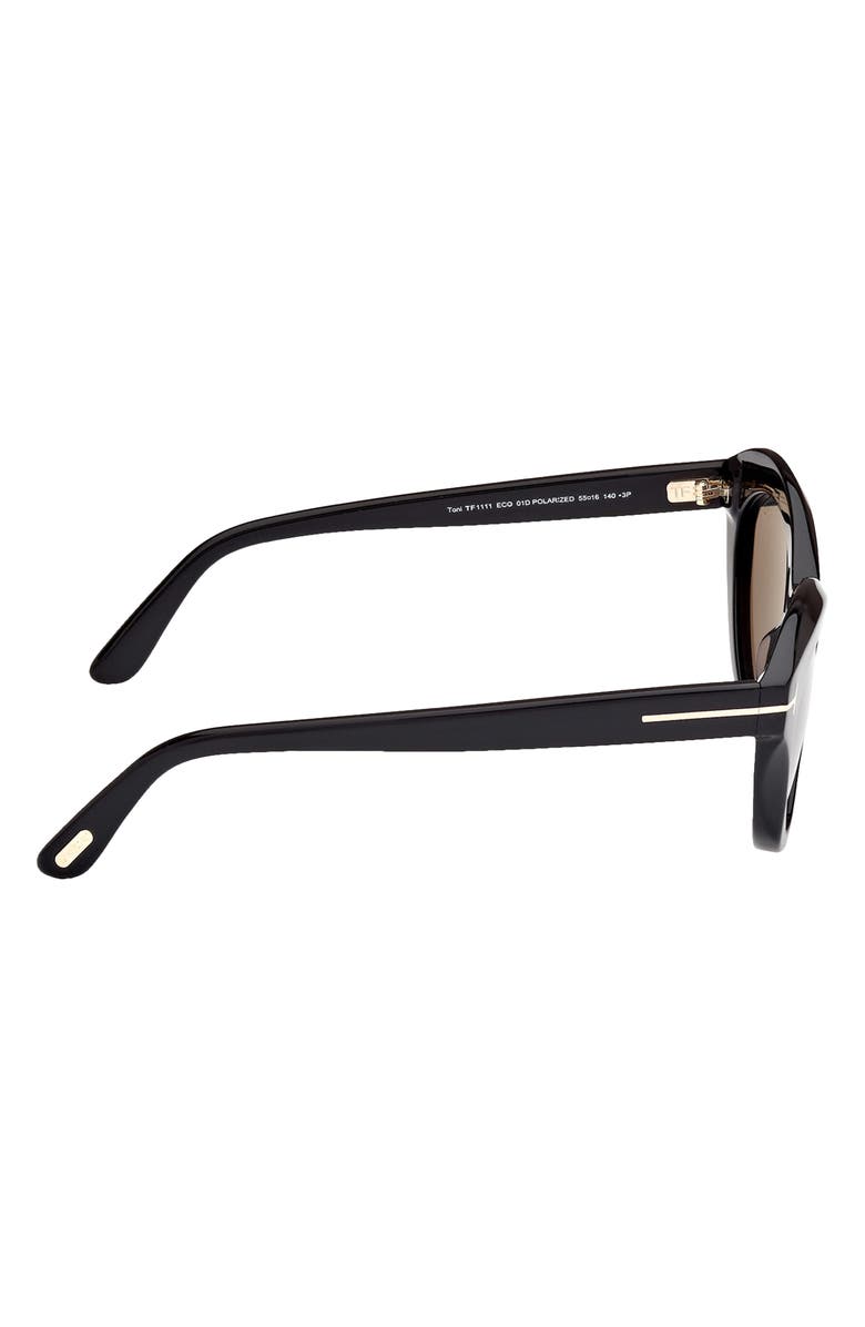 TOM FORD Toni 55mm Polarized Oval Sunglasses, Alternate, color, Shiny Black / Smoke