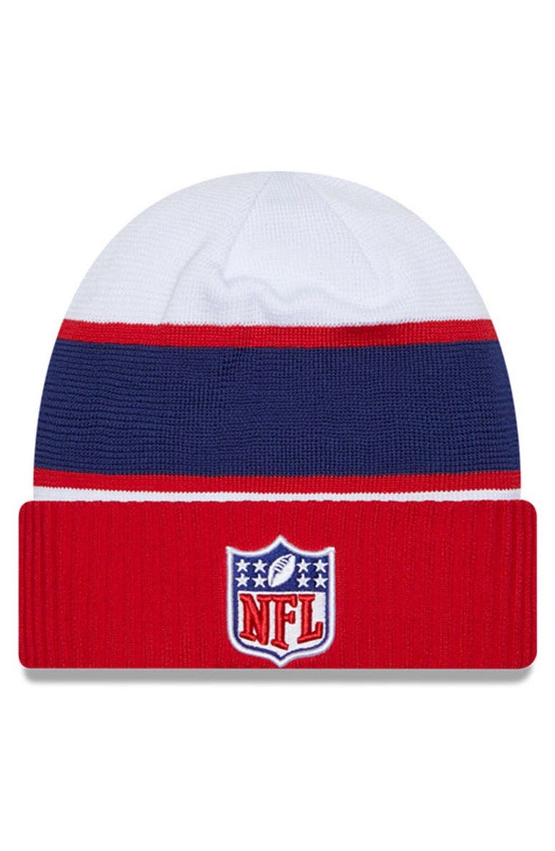 New Era Men's New Era White/Navy NFL 2023 Sideline Tech Cuffed Knit Hat, Main, color, 