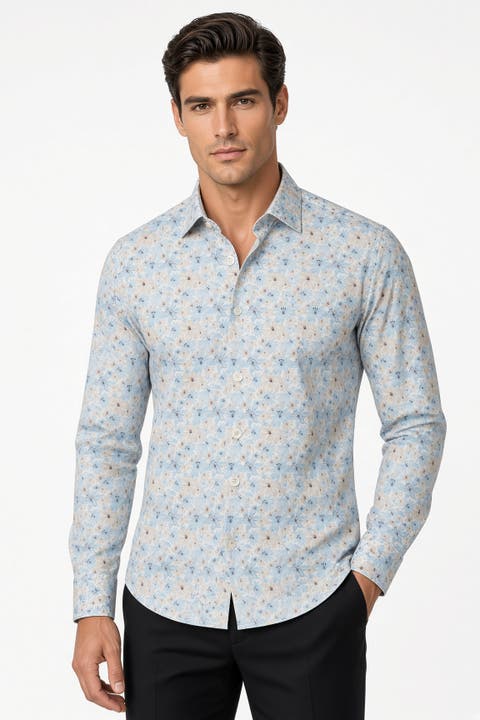 Ryan Print Button-Up Long Sleeve Shirt