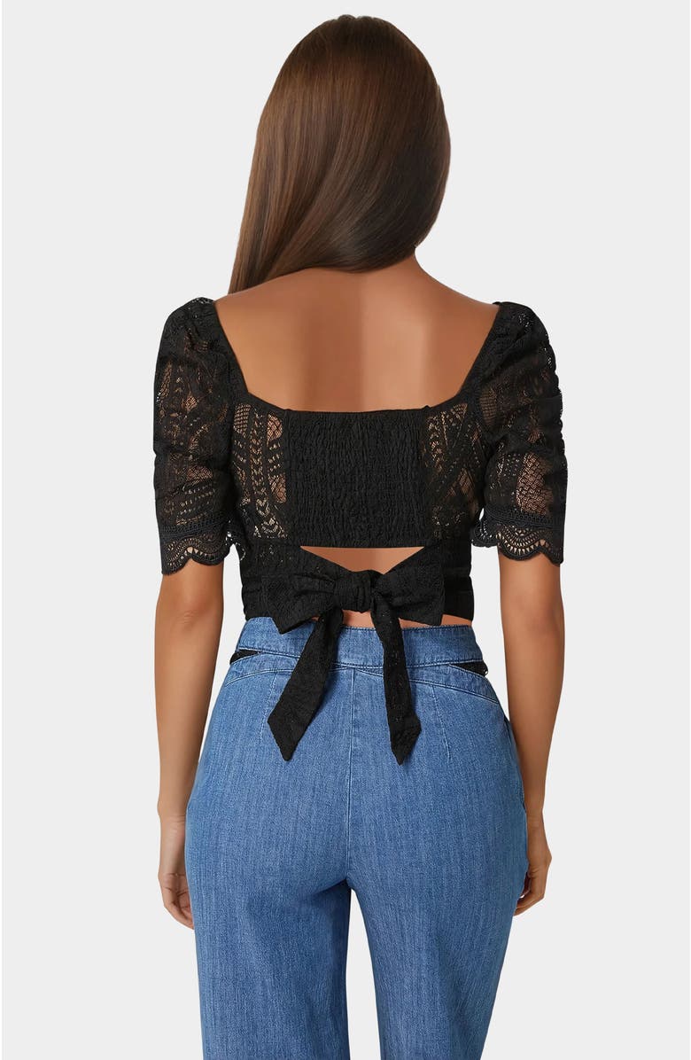 bebe Puff Sleeve Lace Top, Alternate, color, Black