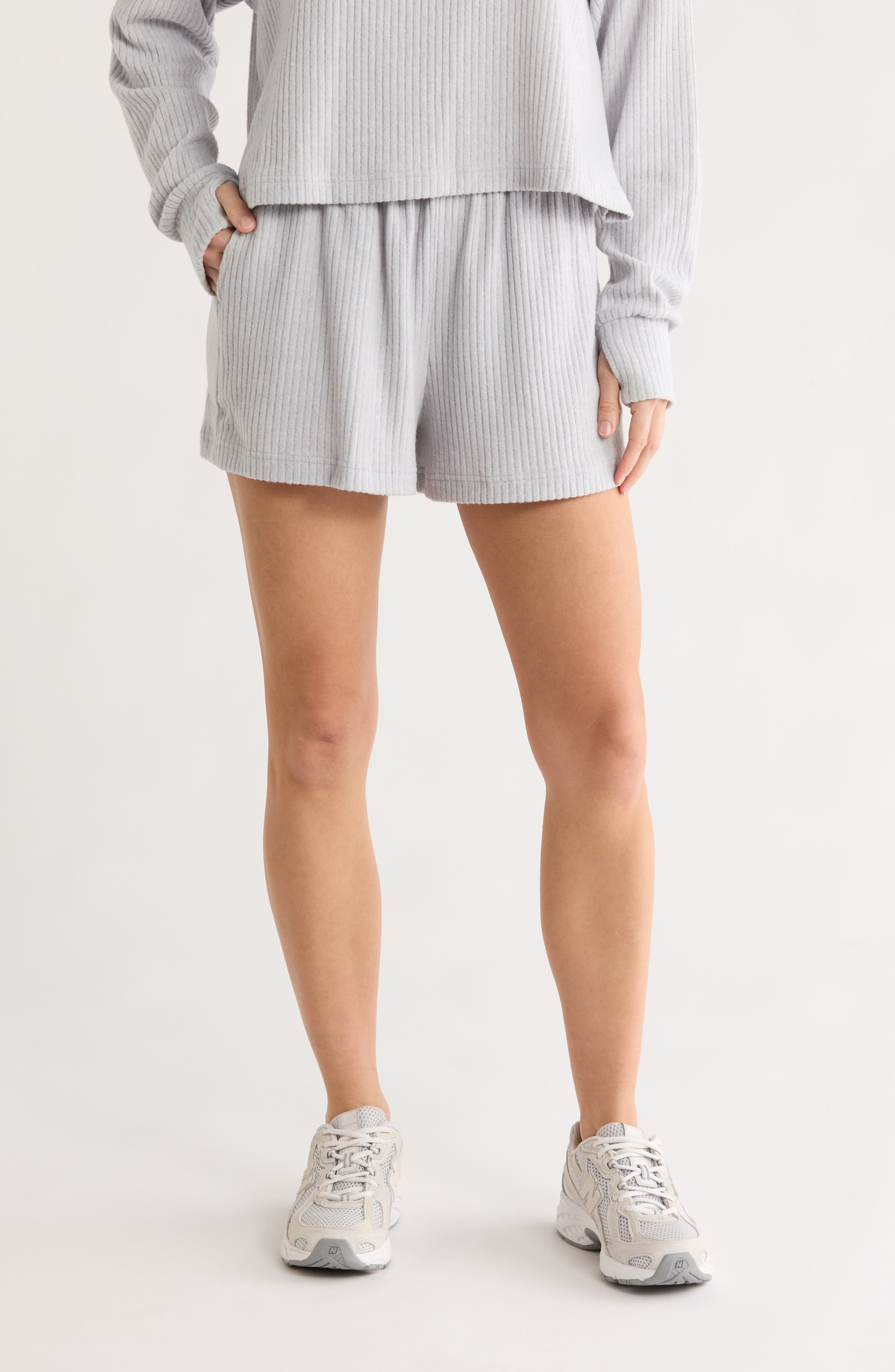 90 DEGREE BY REFLEX CityRun Rib Knit Wide Leg Shorts