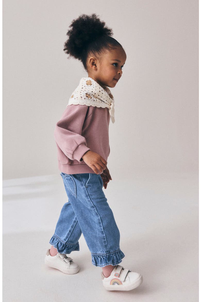 Kids' Wide Leg Frill Hem Jeans, Alternate, color, BLUE