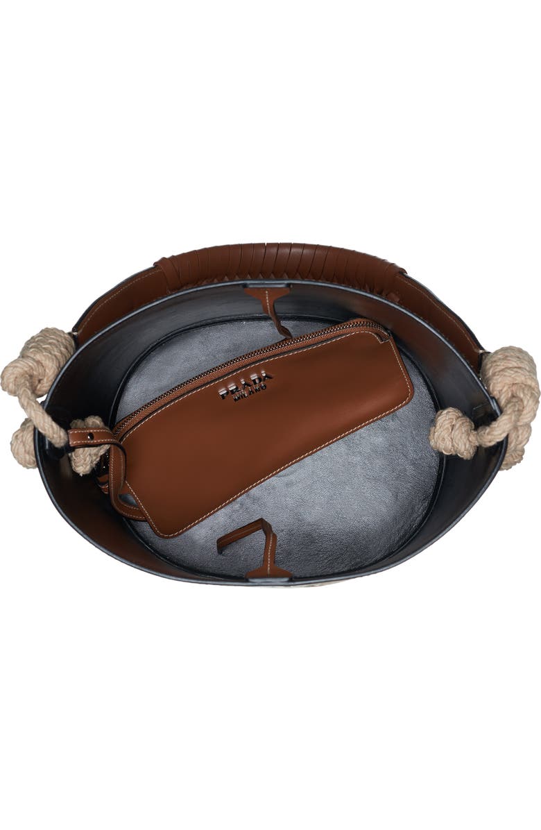 Prada Woven Top Handle Leather Bucket Bag, Alternate, color,