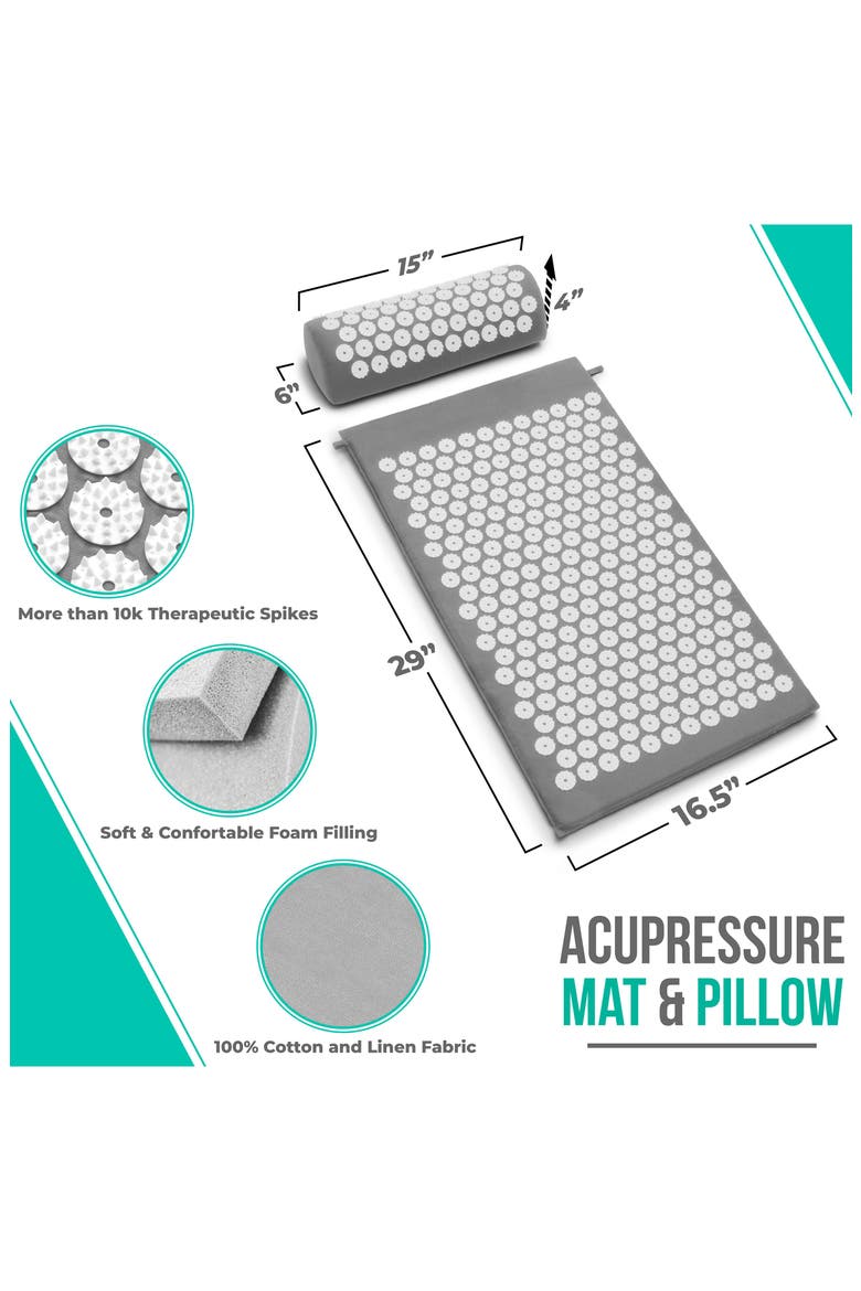 29 Inch Acupressure Mat & Pillow Set, Alternate, color, GRAY & WHITE