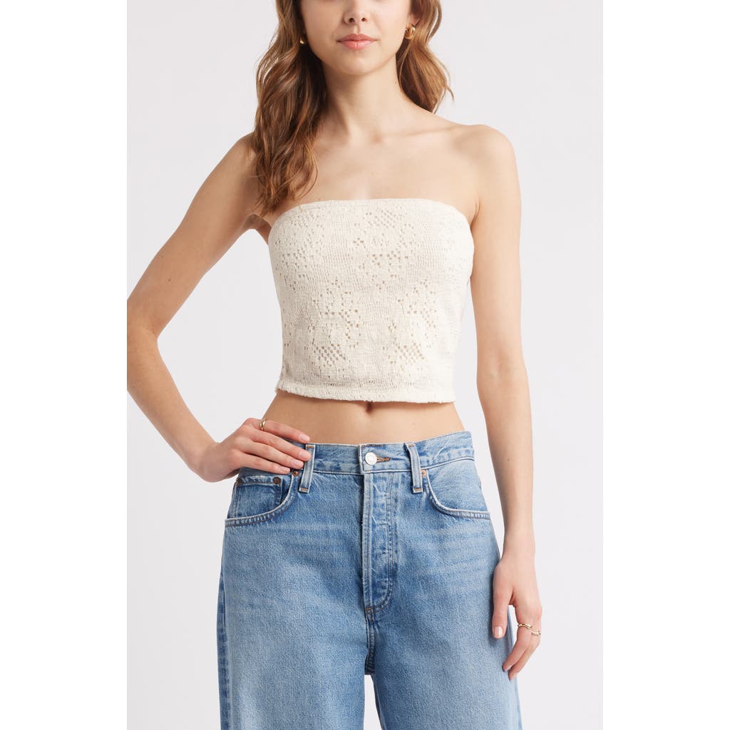 Open Edit Strapless Lace Overlay Crop Top In Ivory