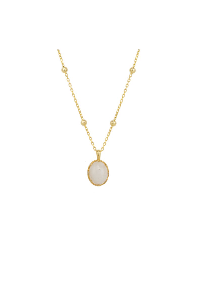 White Moonstone Sterling Silver Pendant Necklace With Beaded Chain, Main, color, Gold