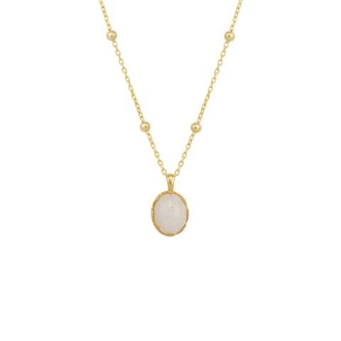 White Moonstone Sterling Silver Pendant Necklace With Beaded Chain