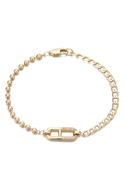 14K Gold Plated Cubic Zirconia Mixed Chain Bracelet
