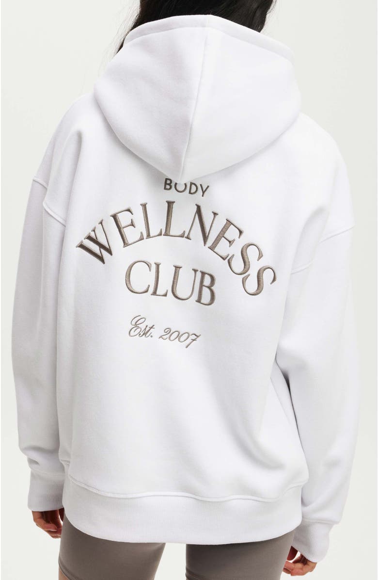 COTTON ON BODY Women's Active Plush Premium Graphic Hoodie, Alternate, color, White Heritage Wellness Club