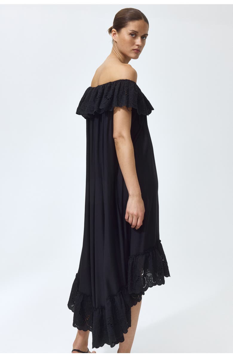H&M Broderie Anglaise Off-the-shoulder Dress, Alternate, color, Black