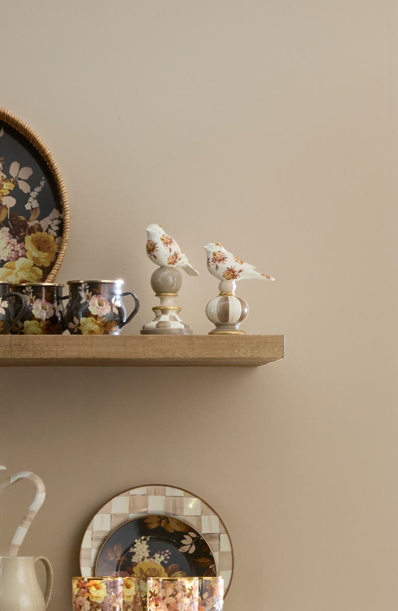 MACKENZIE CHILDS Wild Rose Bird Set of 2 Figurines, Alternate, color, Brown