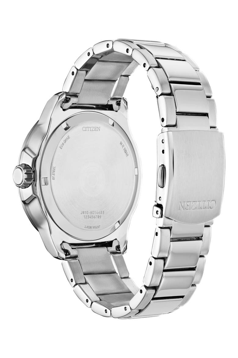 Eco Drive Stainless Steel Bracelet Watch, 45mm, Alternate, color, SILVER