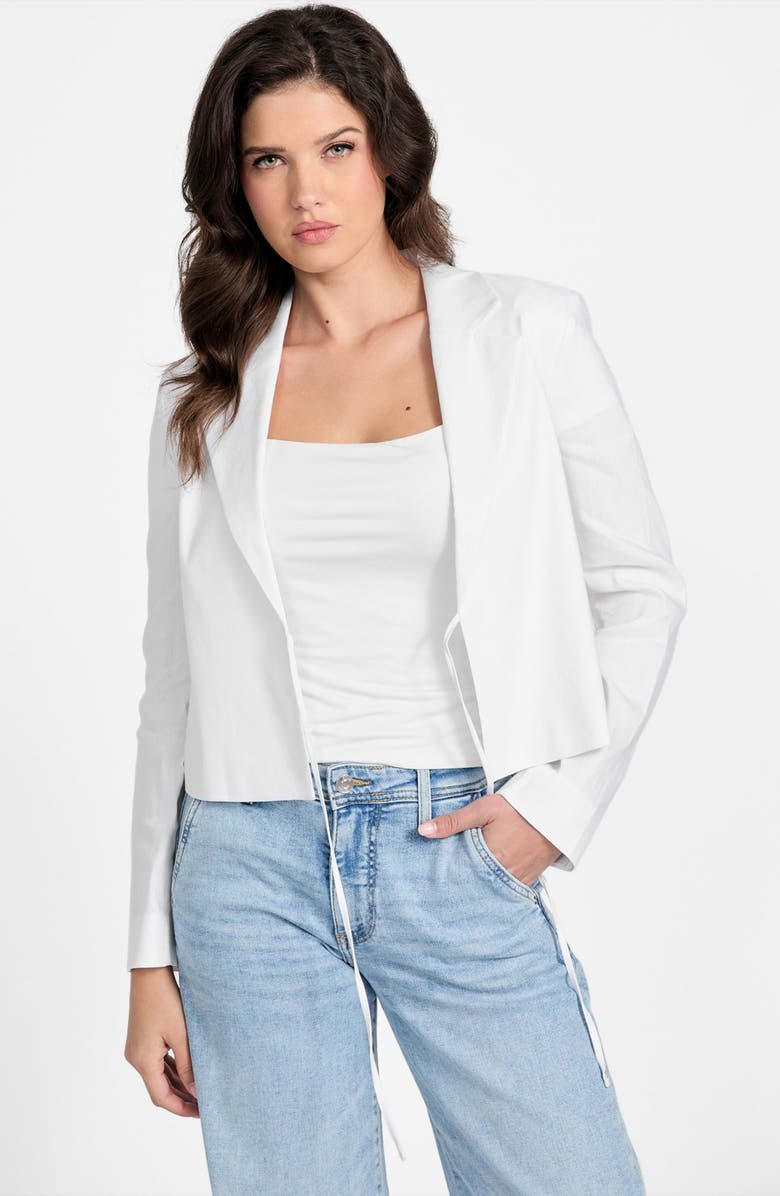GUESS Linden Tie Front Linen Blend Crop Blazer, Alternate, color,