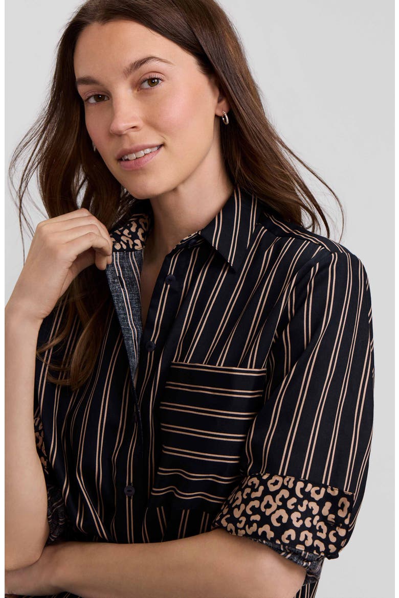 Jodie Stripe Cotton Button-Up Shirt, Alternate, color, BLACK/ ALMOND