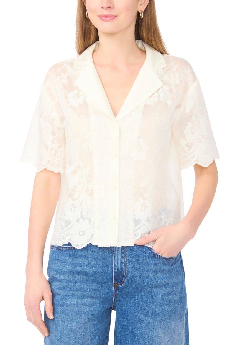 Sheer Floral Camp Shirt, Main, color, NEW IVORY