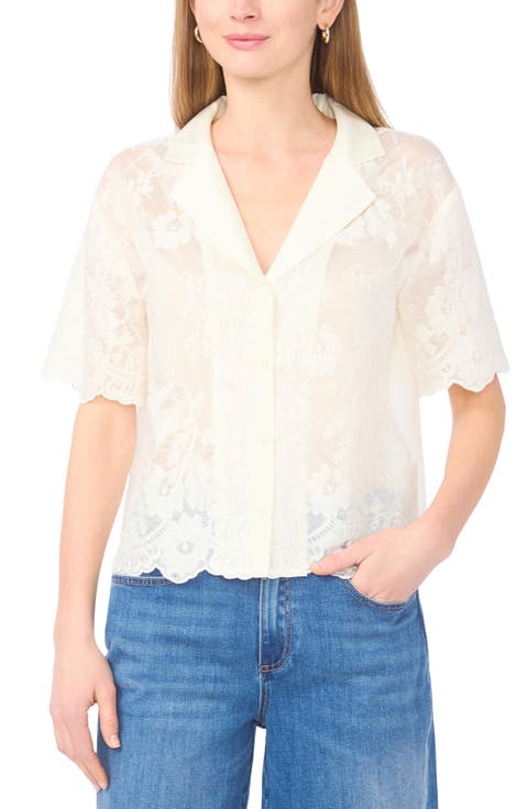 Sheer Floral Camp Shirt