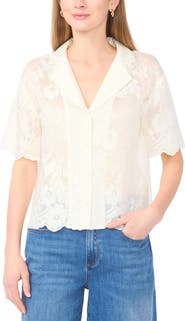 Vince Camuto Sheer Floral Camp Shirt