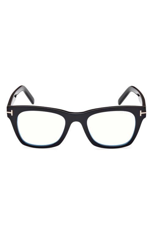 Tom Ford 52mm Square Blue Light Blocking Optical Glasses In Black Rose Gold/t Logo