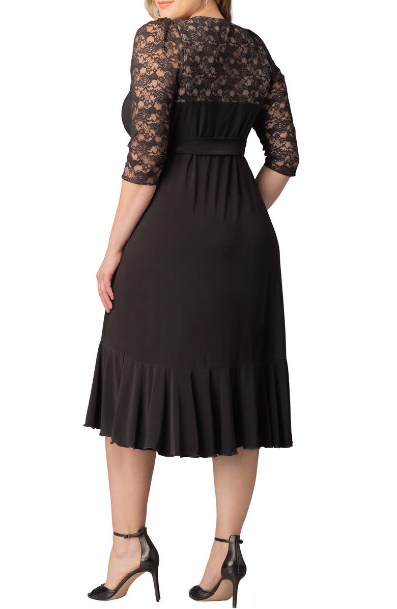 Kiyonna Lavish Lace Midi Wrap Dress, Alternate, color, Black Noir