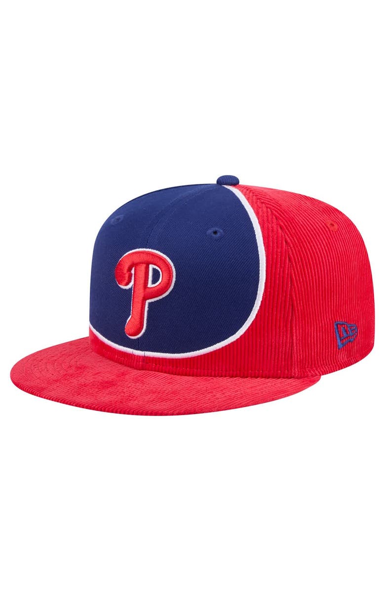 New Era Men's New Era Red/Royal Philadelphia Phillies Retro Split Corduroy Snapback Hat, Main, color, Red