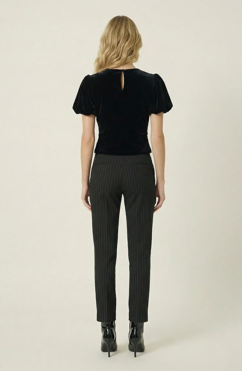 Modenaire Velvet Puff Sleeve Keyhole Top, Alternate, color, Black