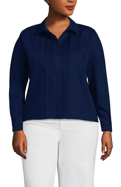 Lands' End Plus Size No Iron Boxy Cropped Shirt In Blue