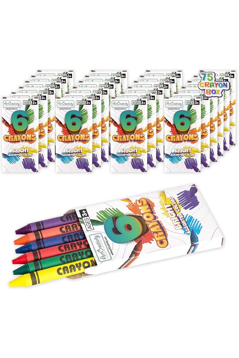 Crayons Bulk Set 75 Packs (450 Total), 6 Count Boxes, Alternate, color, Multicolored