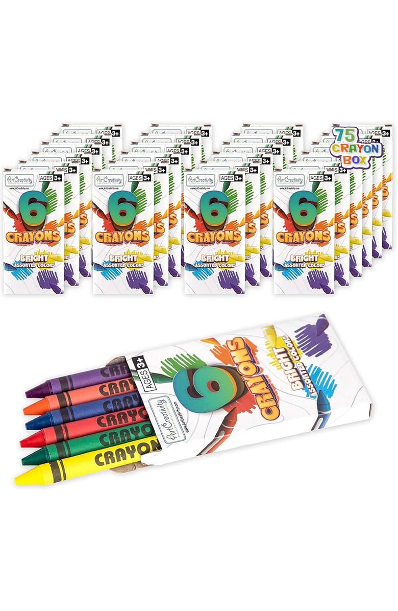 ArtCreativity Crayons Bulk Set 75 Packs (450 Total), 6 Count Boxes, Alternate, color, Multicolored