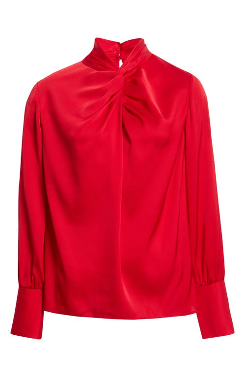 Elie Tahari The Lola Stretch Silk Twist Front Top In Red