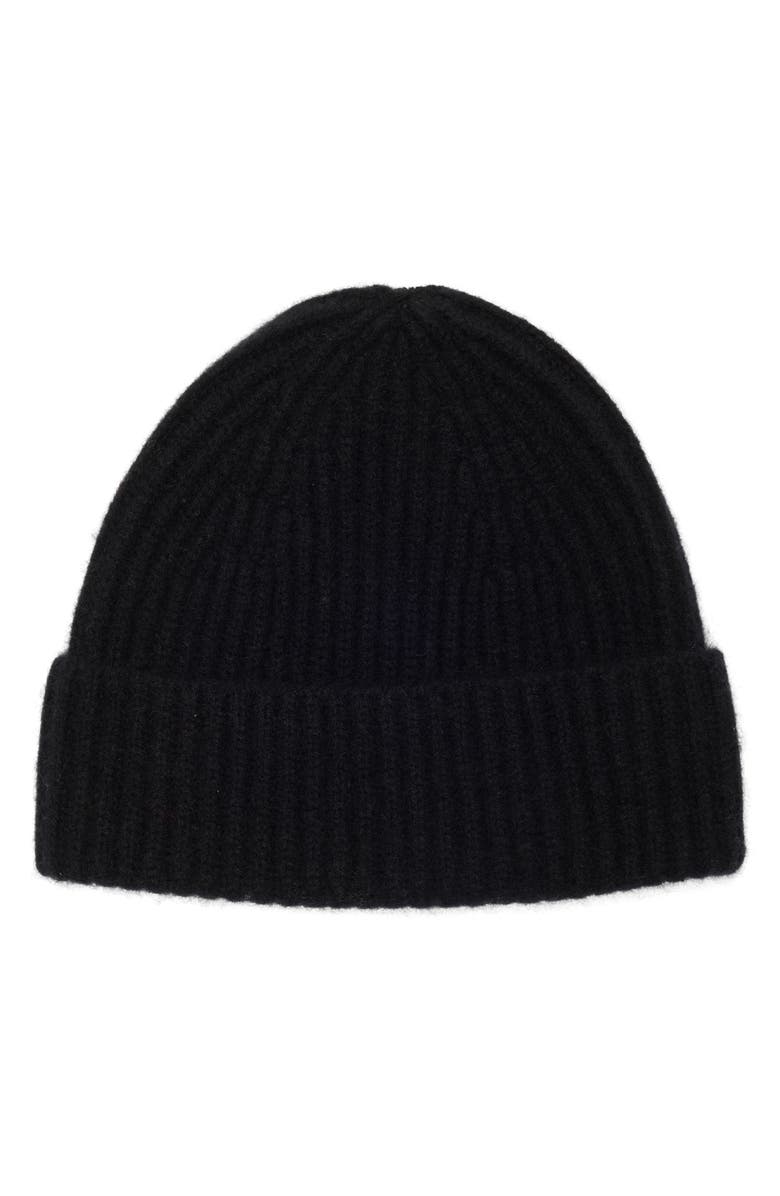 NORDSTROM RACK Cashmere Ribbed Beanie, Main, color, Black