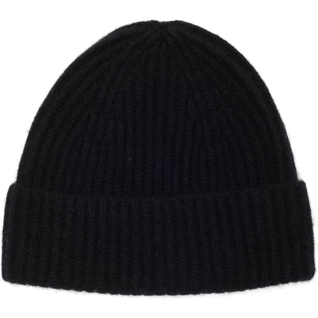 Nordstrom Rack Cashmere Ribbed Beanie In Black