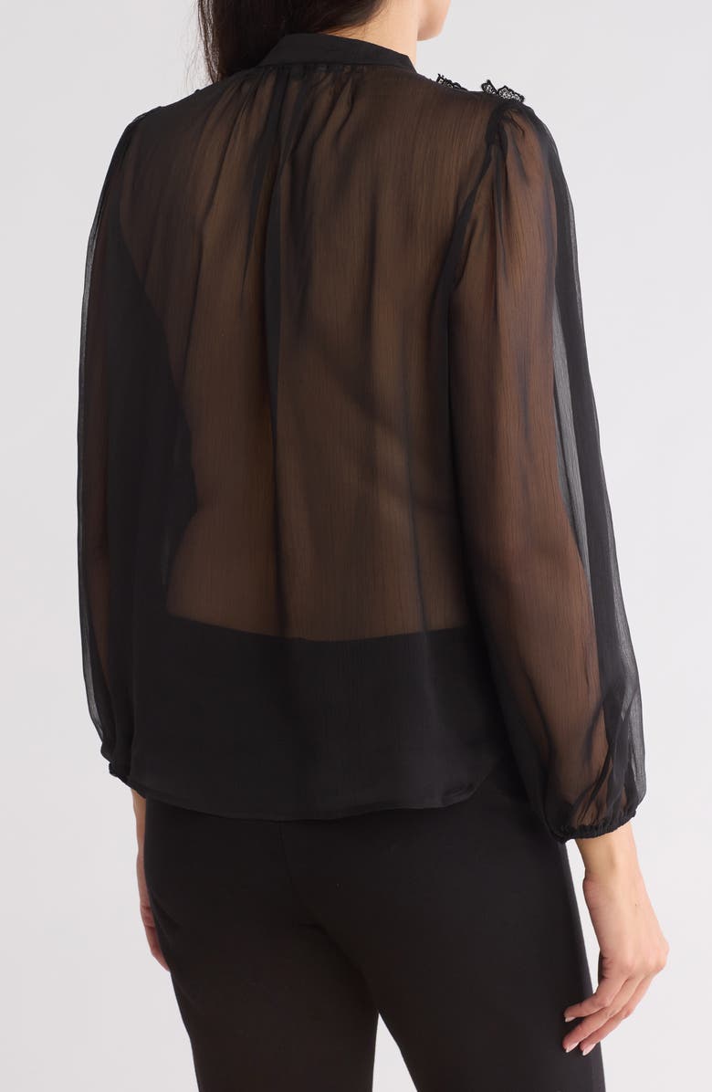 Adrianna Papell 3D Flower Long Sleeve Button-Up Top, Alternate, color, 