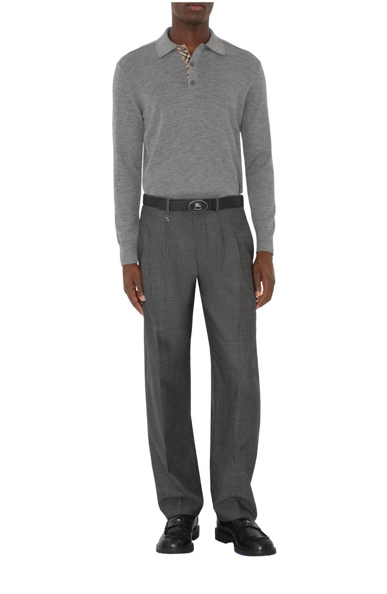 Burberry Long-sleeve Wool Polo Shirt, Main, color, Grey