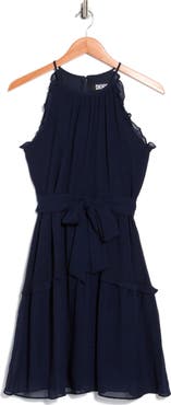 DKNY Ruffle Trim Chiffon Dress