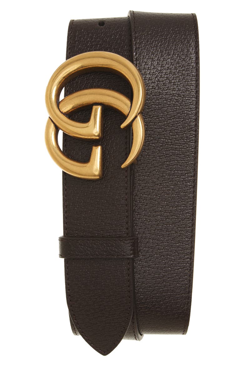 GG Logo Buckle Leather Belt, Main, color, DARK BROWN
