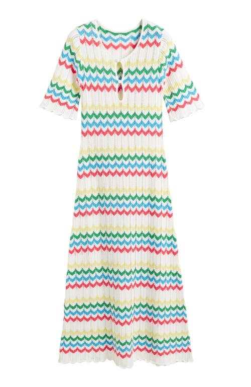Chinti & Parker Cream Cotton Chevron Stitch Dress In Multi