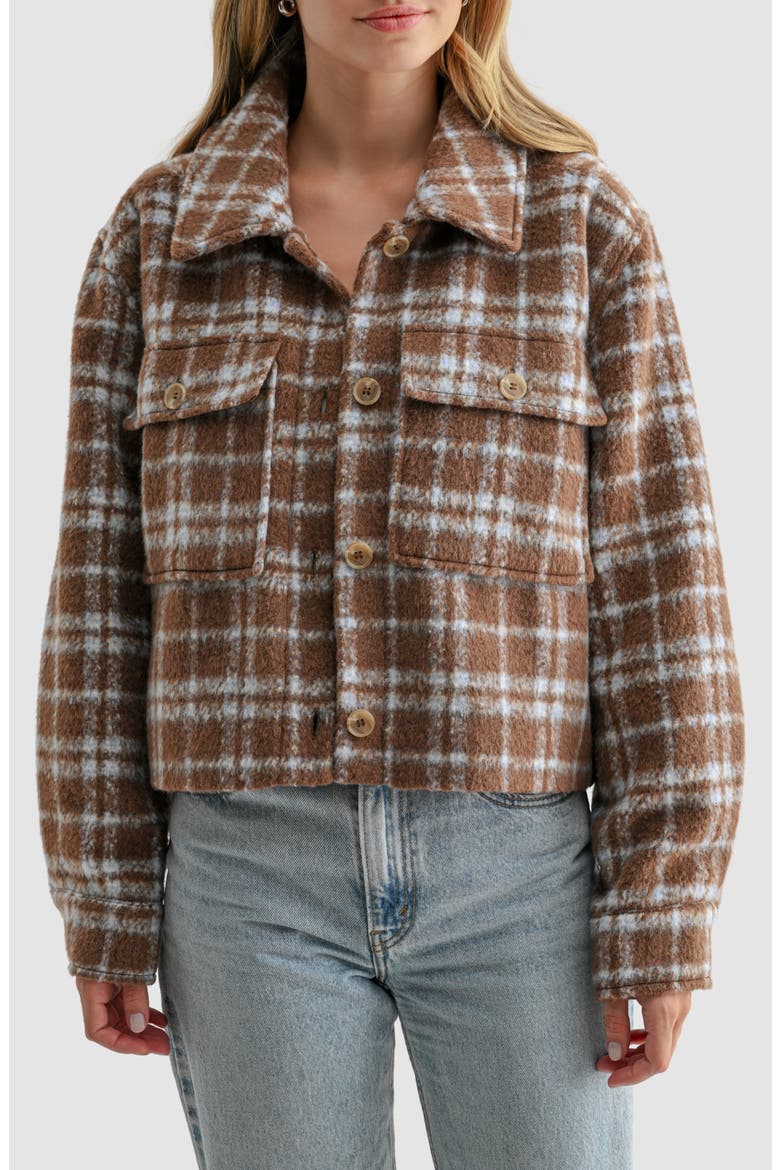Plaid Pocket Detail Jacket, Main, color, BROWN BLUE PLAID