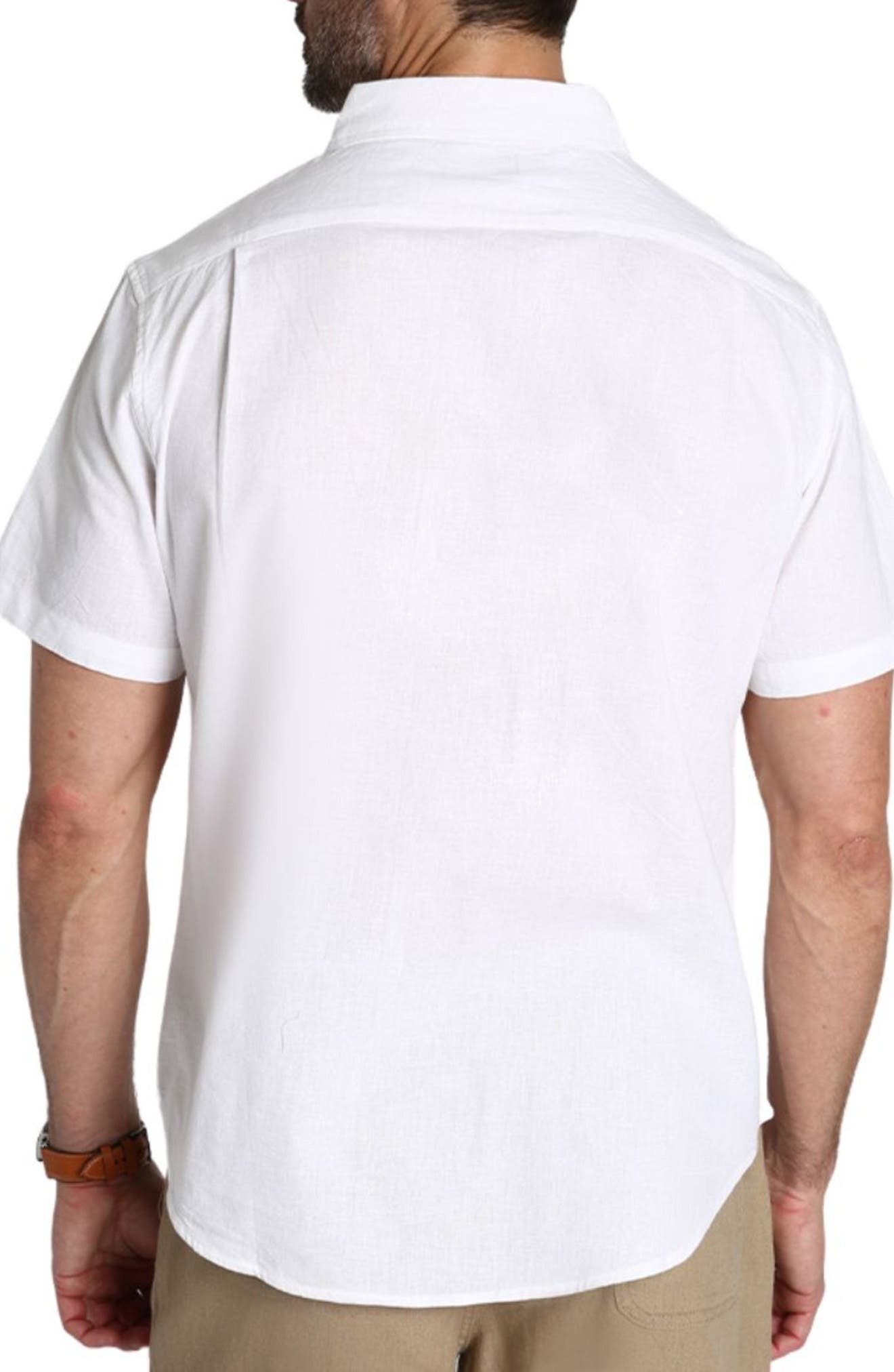 Solid Short Sleeve Cotton & Linen Button-Up Shirt - image 2