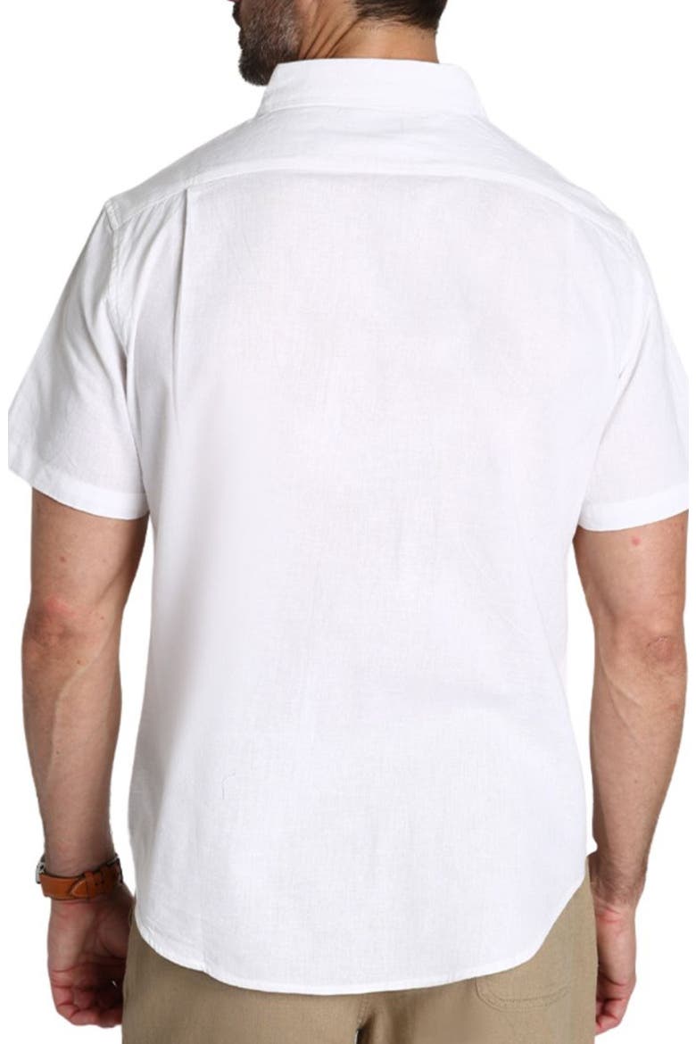 Solid Short Sleeve Cotton & Linen Button-Up Shirt, Alternate, color, WHITE