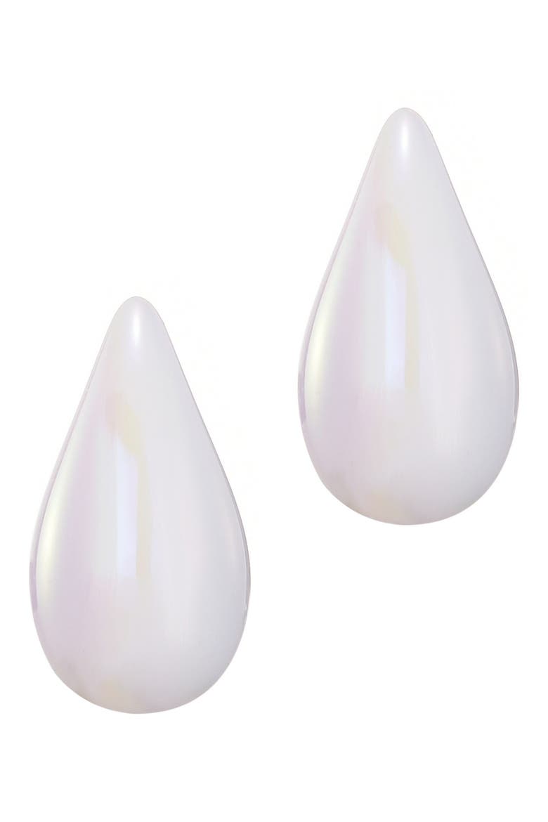 Faux Pearl Teardrop Stud Earrings, Main, color, WHITE