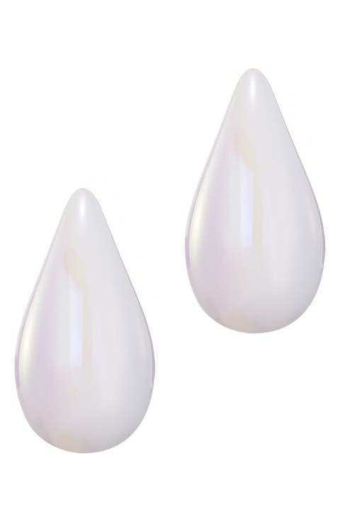 Faux Pearl Teardrop Stud Earrings