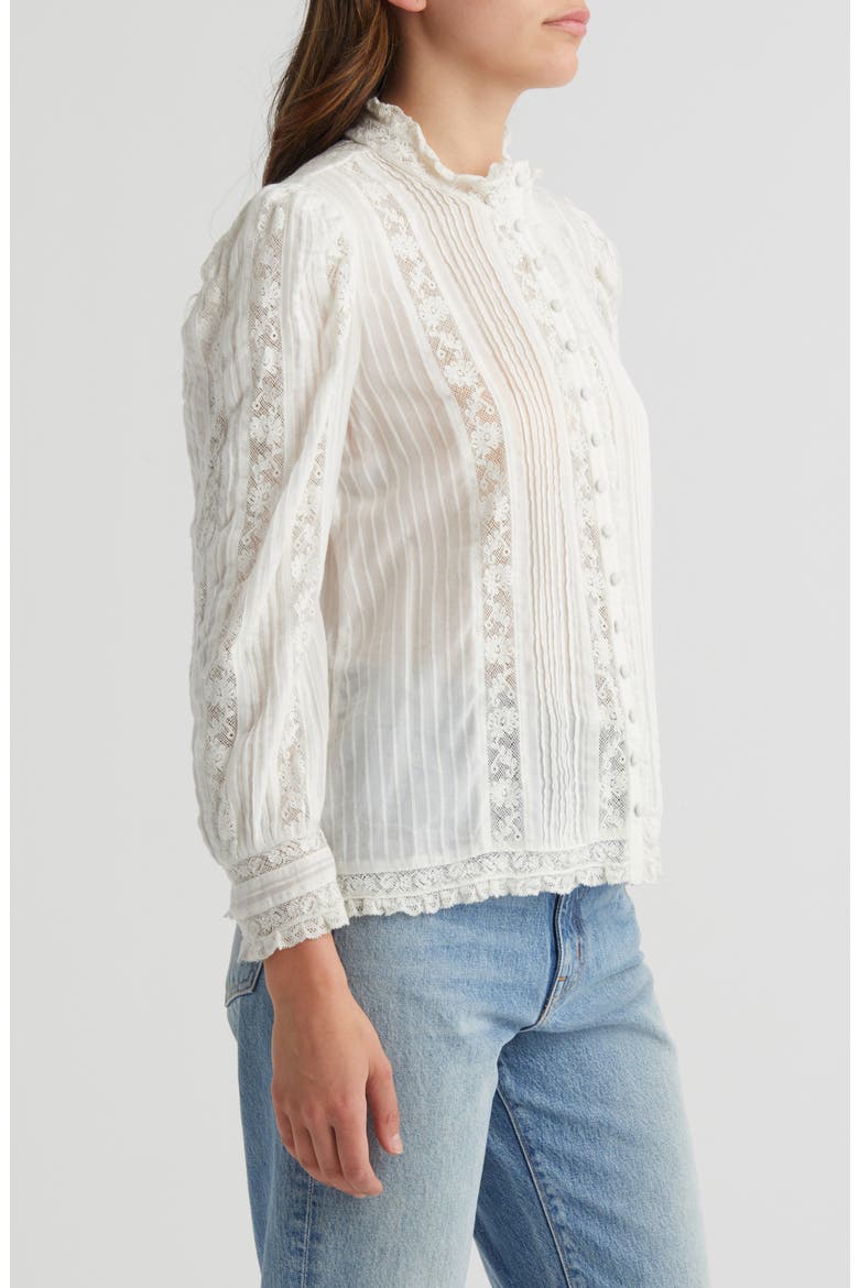 Jacque Lace Inset Button Front Shirt, Alternate, color, TRUE WHITE